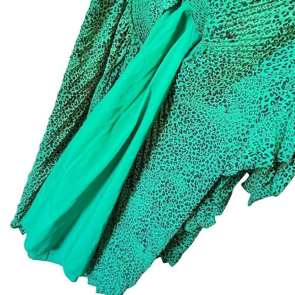 Nanette Lepore Shamrock Green Animal Print Pleated Sleeveless A Line Dress - Picture 7 of 16